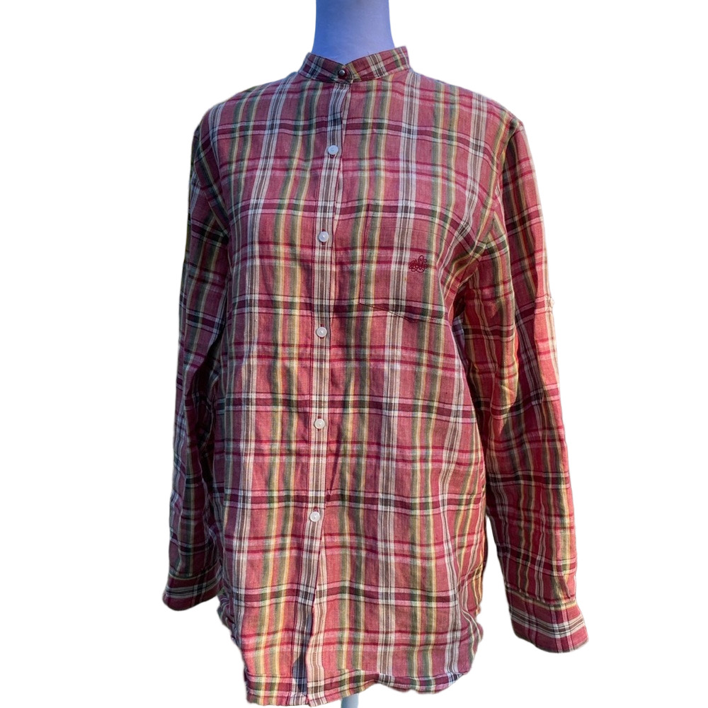 Lauren Ralph Lauren Linen Plaid Blouse Red and Green